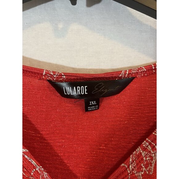 LuLaRoe Elegant Women’s 2XL Red And Silver Floral Blouse Short Sleeve - Picture 2 of 8